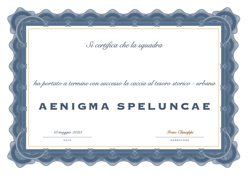 Certificato caccia al tesoro storica Sperlonga